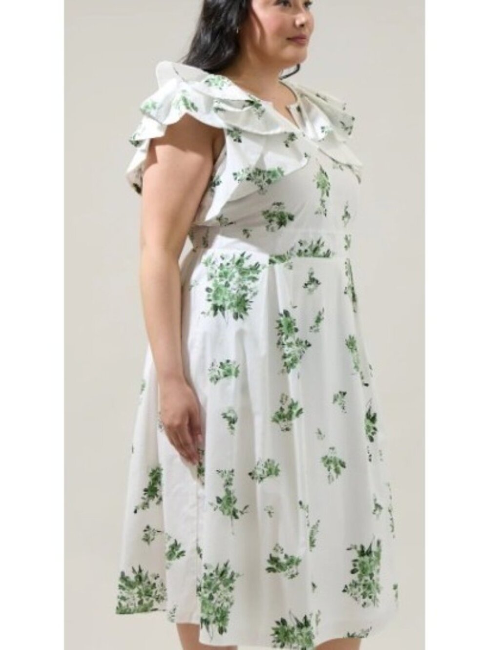 SugarLips Ria Floral Santana Tie Back Midi Emerald White Dress Plus Size 2X - Picture 3 of 12